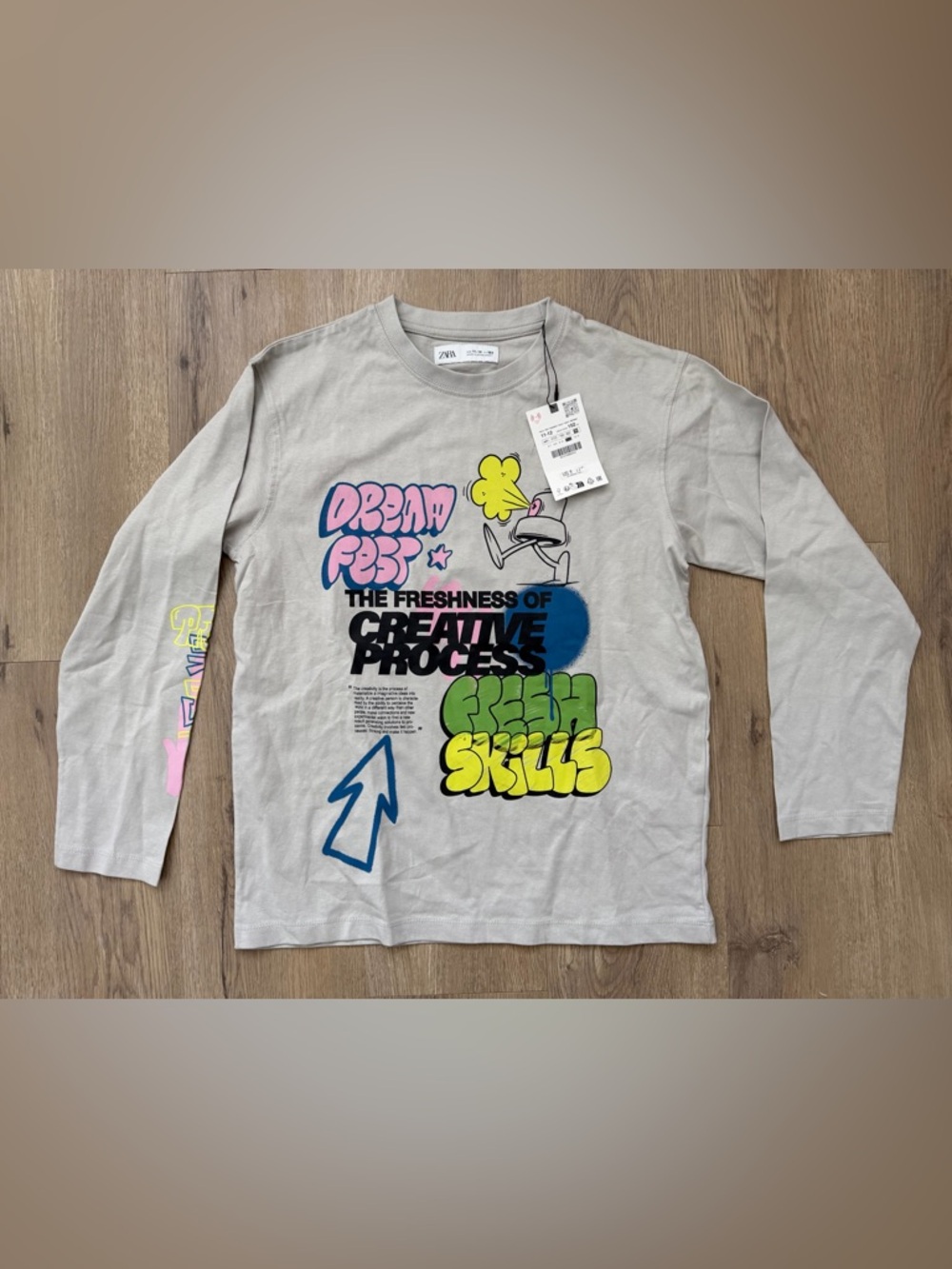 Zara boys Long-Sleeve Graphic Tee in Light Gray
